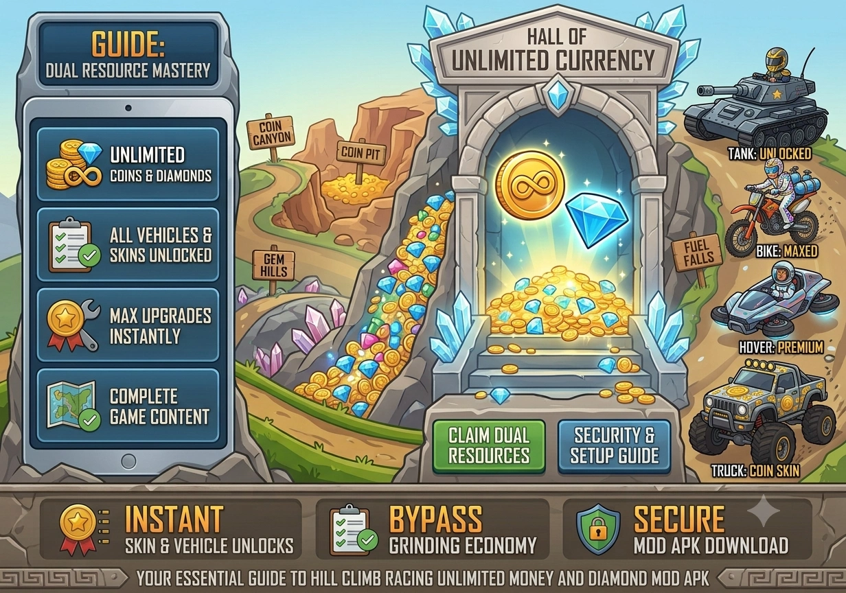 Hill Climb Racing Unlimited Money-Get Unlimited Resources-One of the most searched topics is hill climb racing unlimited money. In the original game, coins and diamonds are used to
