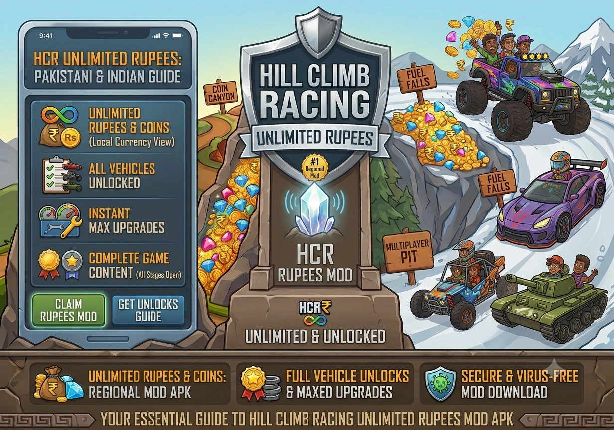 Many players from South Asia specifically search for hill climb racing unlimited rupees. In the regional context, "rupees" refers to the in-game coin currency displayed in local language settings. The hill climb racing unlimited rupees search is common among Pakistani and Indian gamers who want to enjoy the game without spending actual money. The hill climb racing mod apk unlimited money solves this problem by giving unlimited in-game currency, which effectively works as hill climb racing unlimited rupees for all regional players regardless of currency display settings.